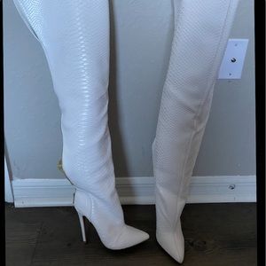 Thigh-High White Snakeskin Boots